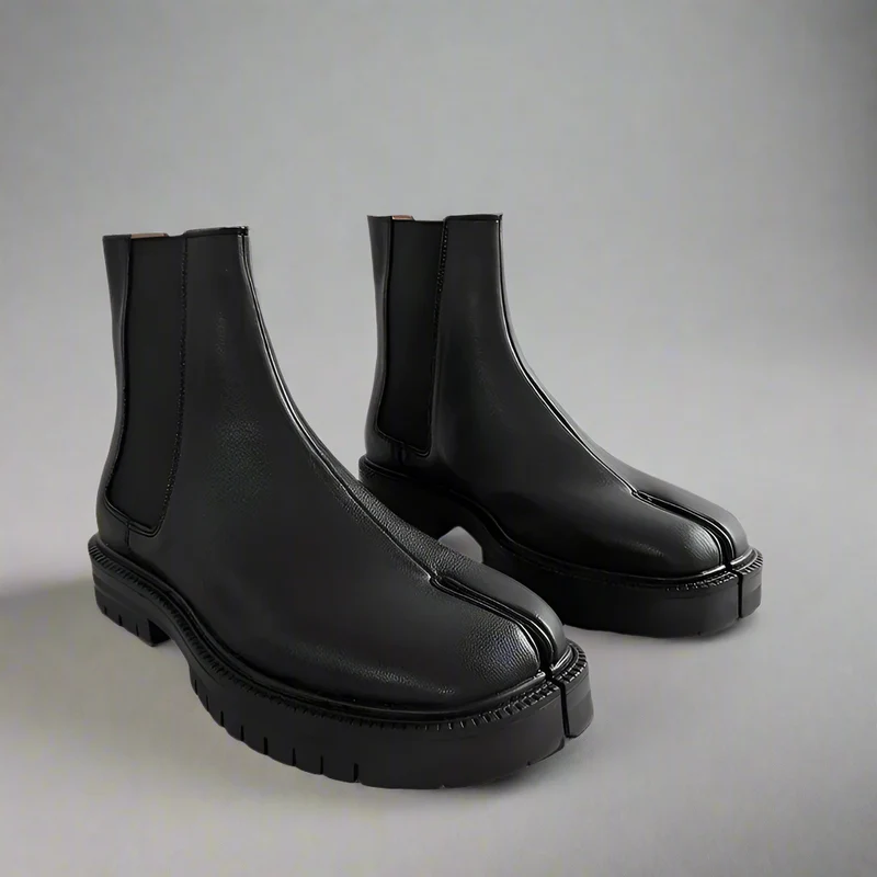 Unisex Black Split-Toe Chelsea Boots - Minimalist Ankle Boots
