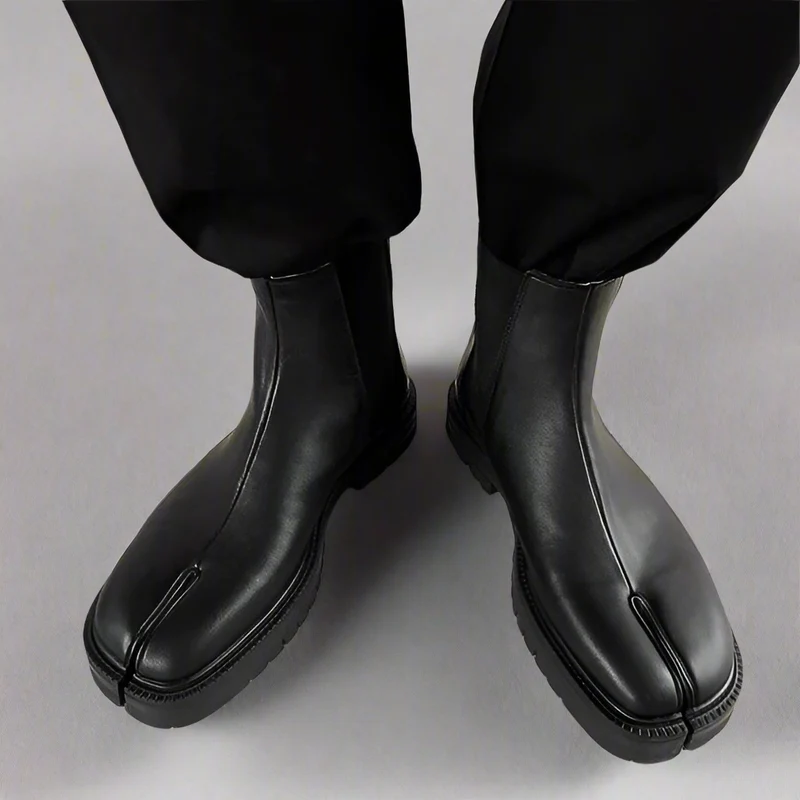 Unisex Black Split-Toe Chelsea Boots - Minimalist Ankle Boots