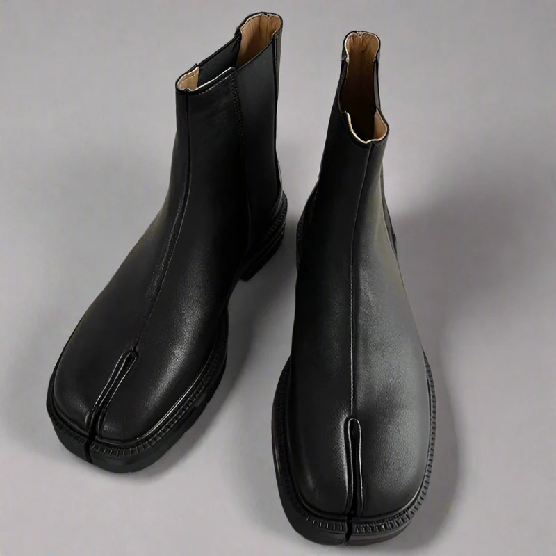 Unisex Black Split-Toe Chelsea Boots - Minimalist Ankle Boots