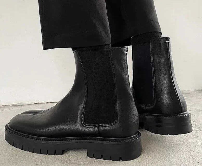 Unisex Black Split-Toe Chelsea Boots - Minimalist Ankle Boots