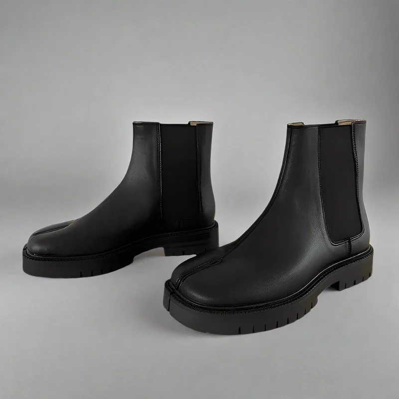 Unisex Black Split-Toe Chelsea Boots - Minimalist Ankle Boots