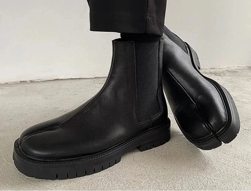 Unisex Black Split-Toe Chelsea Boots - Minimalist Ankle Boots