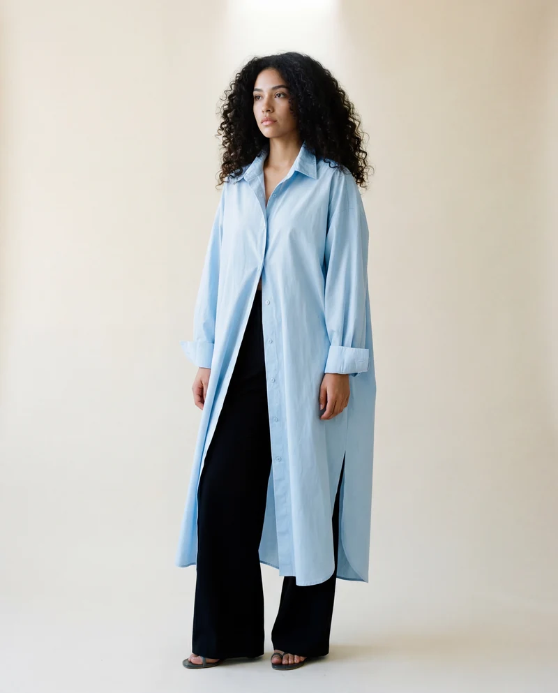 Jazz Up Oversized Fit Maxi Basic Blue Shirt Blouse