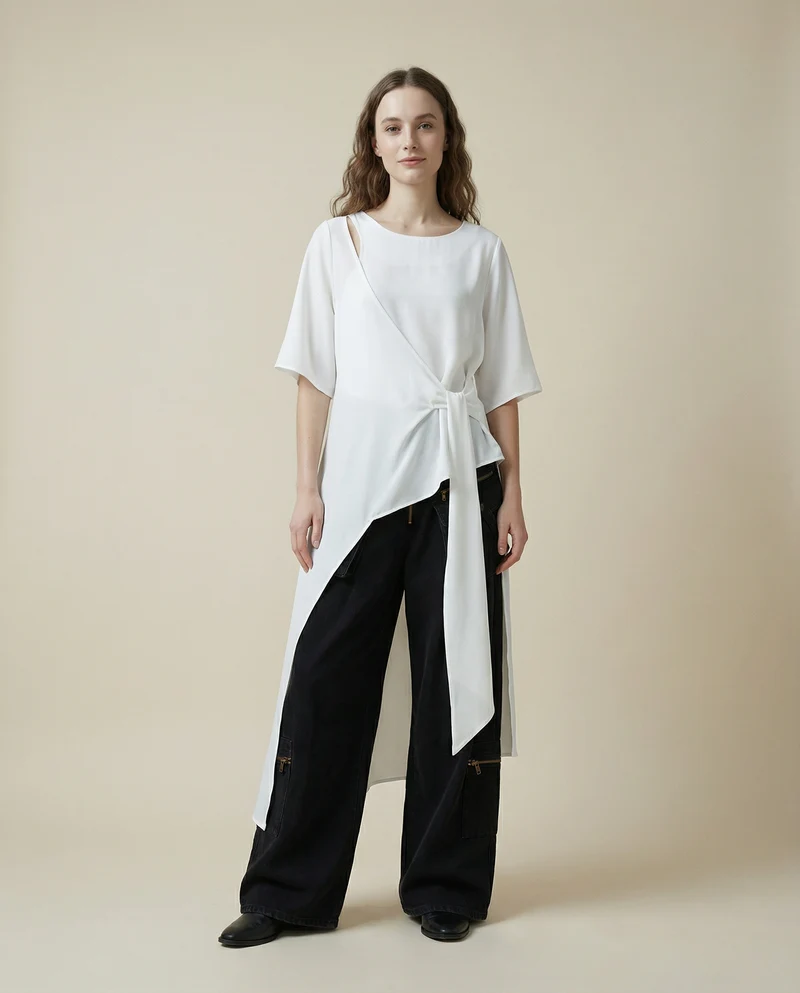 Casual Punk Irregular Design Maxi White Shirt