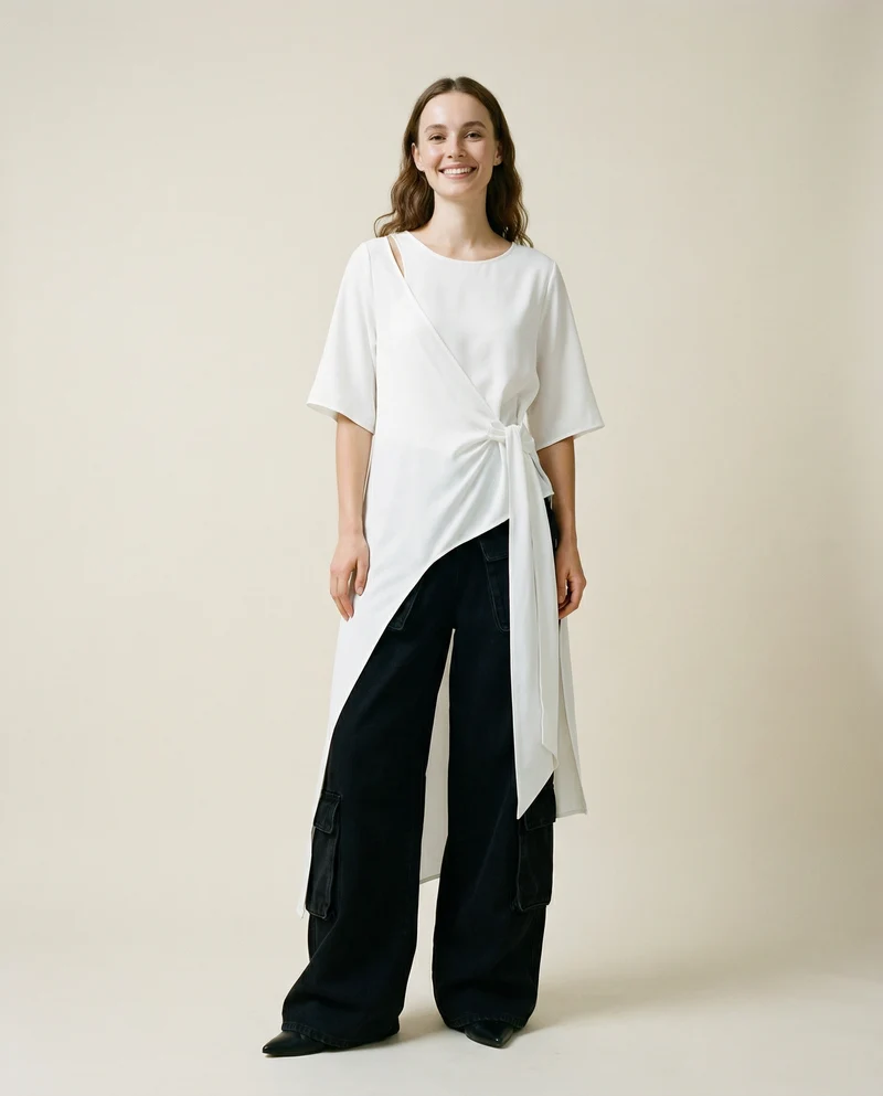 Casual Punk Irregular Design Maxi White Shirt