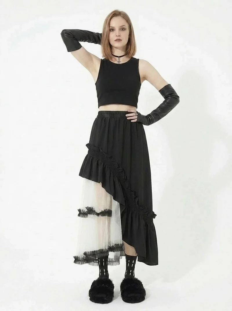 Minimalist Goth Fingerless Leather Gloves – Long Edge Arm Warmers