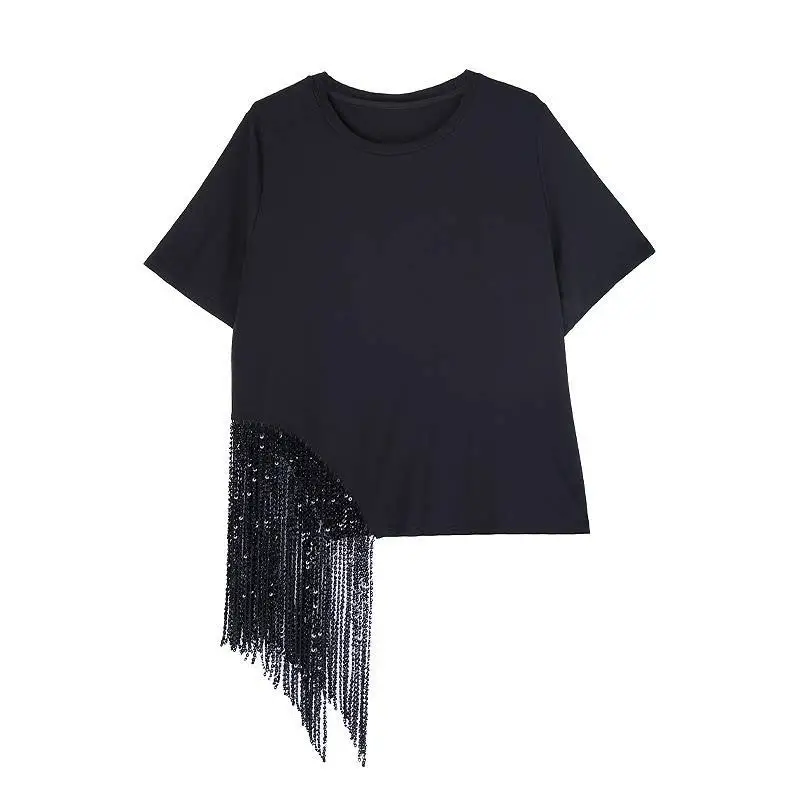 Minimalist Gothic Fringe T-Shirt – Casual Edge Statement Top