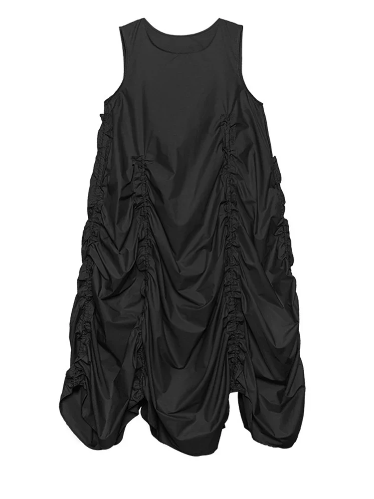 Minimalist Avant-Garde Draped Dress – Oversized Ruched Midi in Black