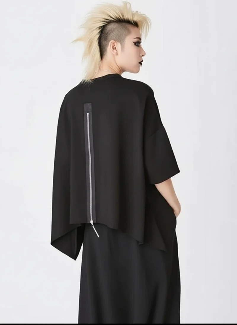 Industrial Exposed-Zip Boxy Tee - Void Black