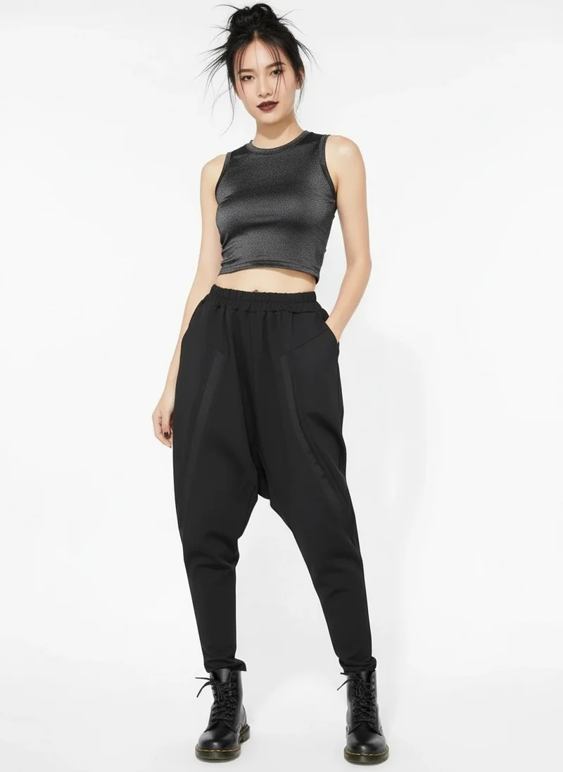 Re-launch Paneled Kinetic Harem Trousers - Obsidian Black
