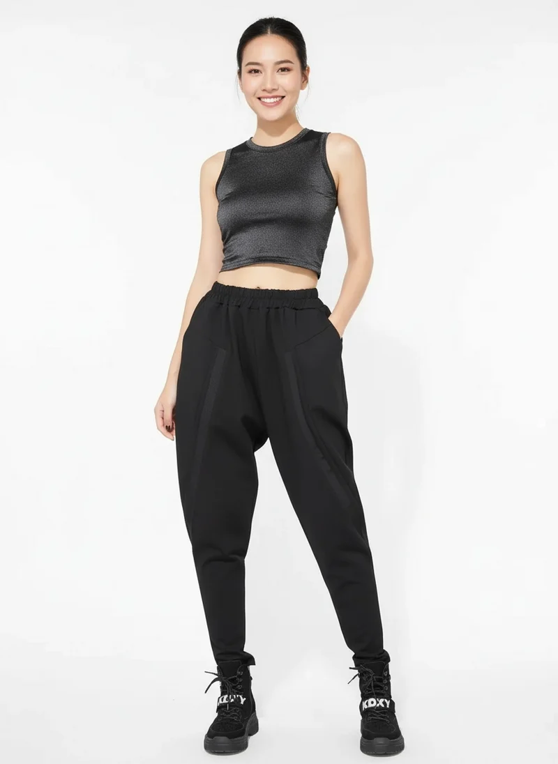 Re-launch Paneled Kinetic Harem Trousers - Obsidian Black