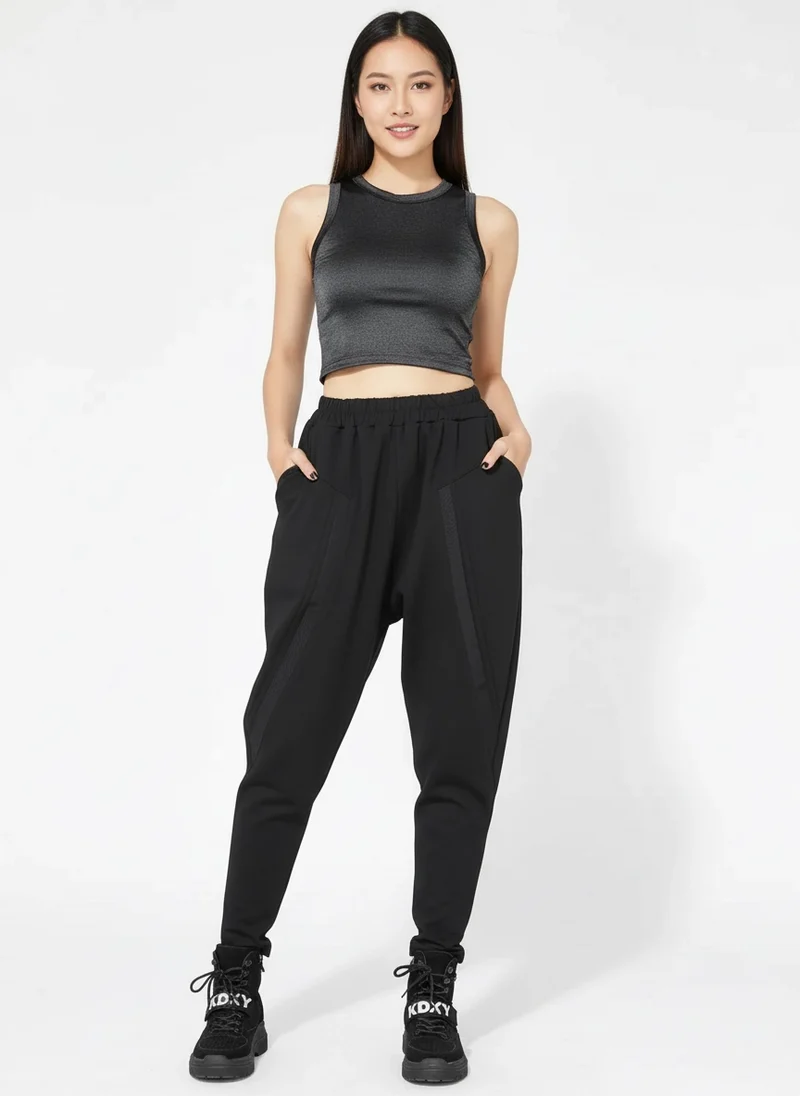 Re-launch Paneled Kinetic Harem Trousers - Obsidian Black