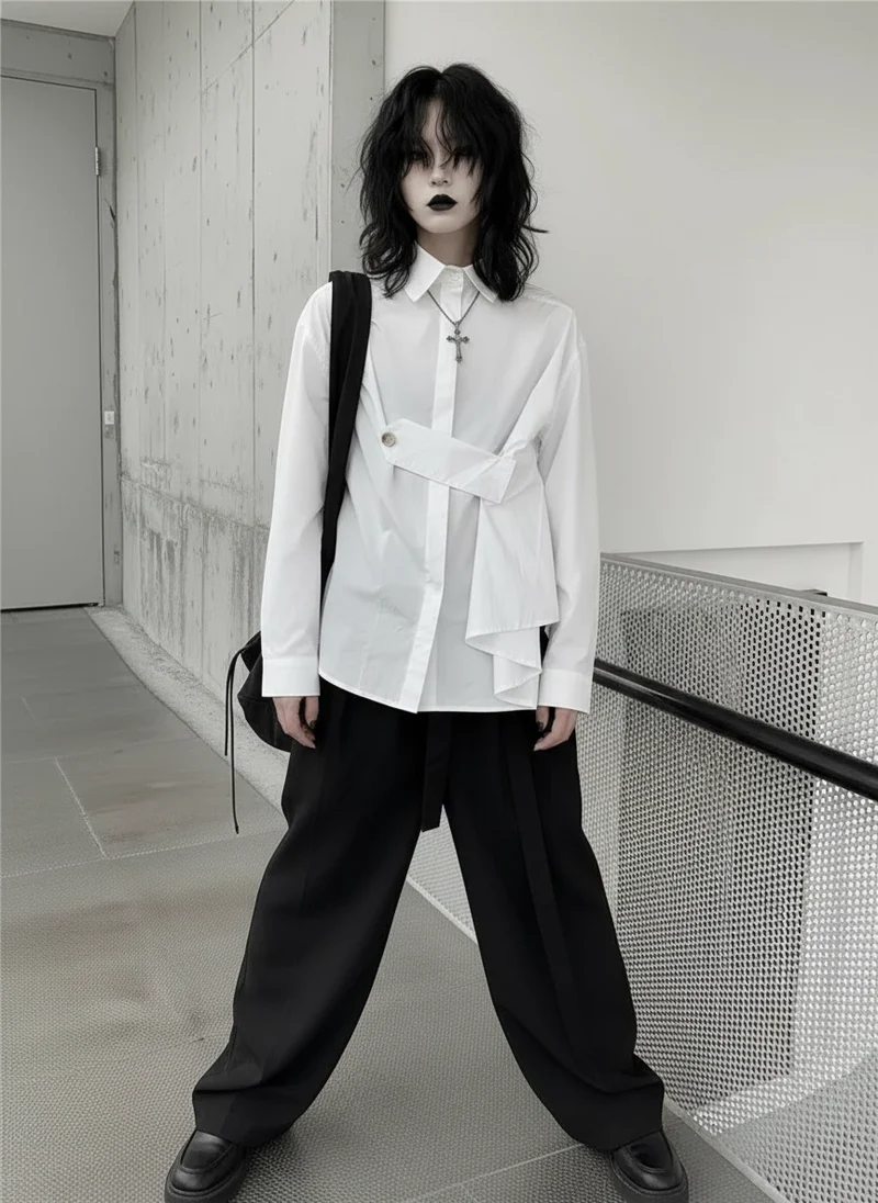 Architectural Asymmetric Wrap Blouse - Stark White