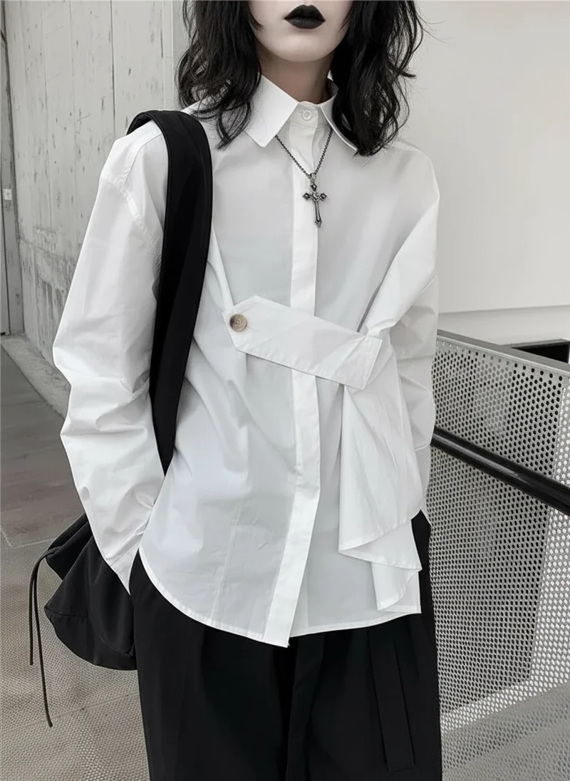 Architectural Asymmetric Wrap Blouse - Stark White