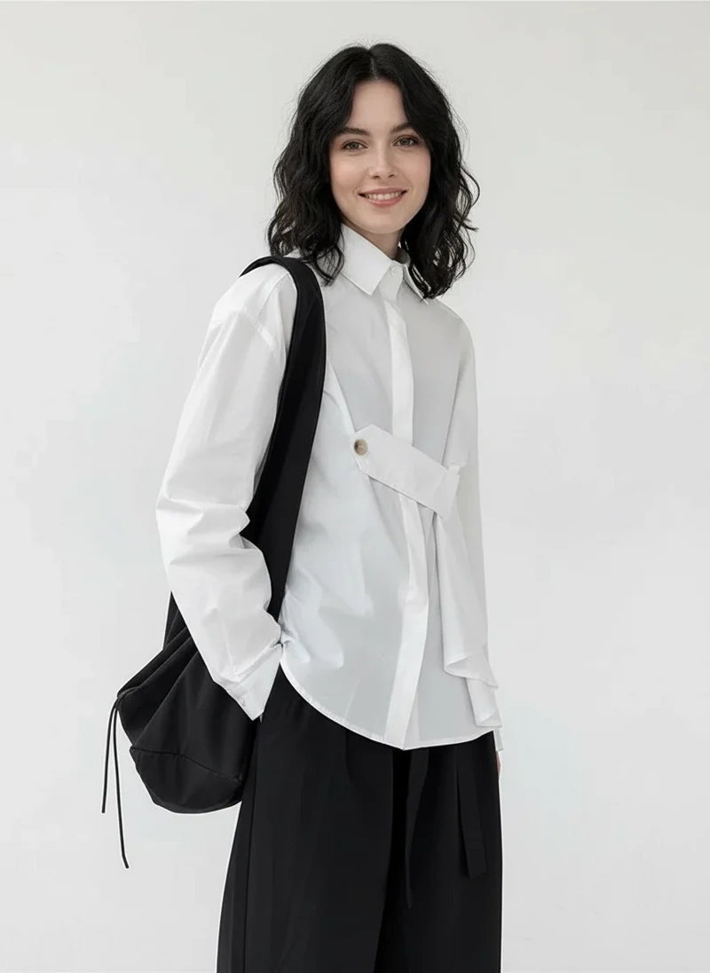 Architectural Asymmetric Wrap Blouse - Stark White