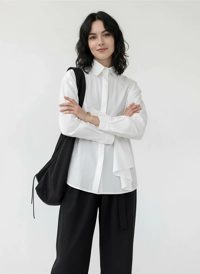 Architectural Asymmetric Wrap Blouse - Stark White