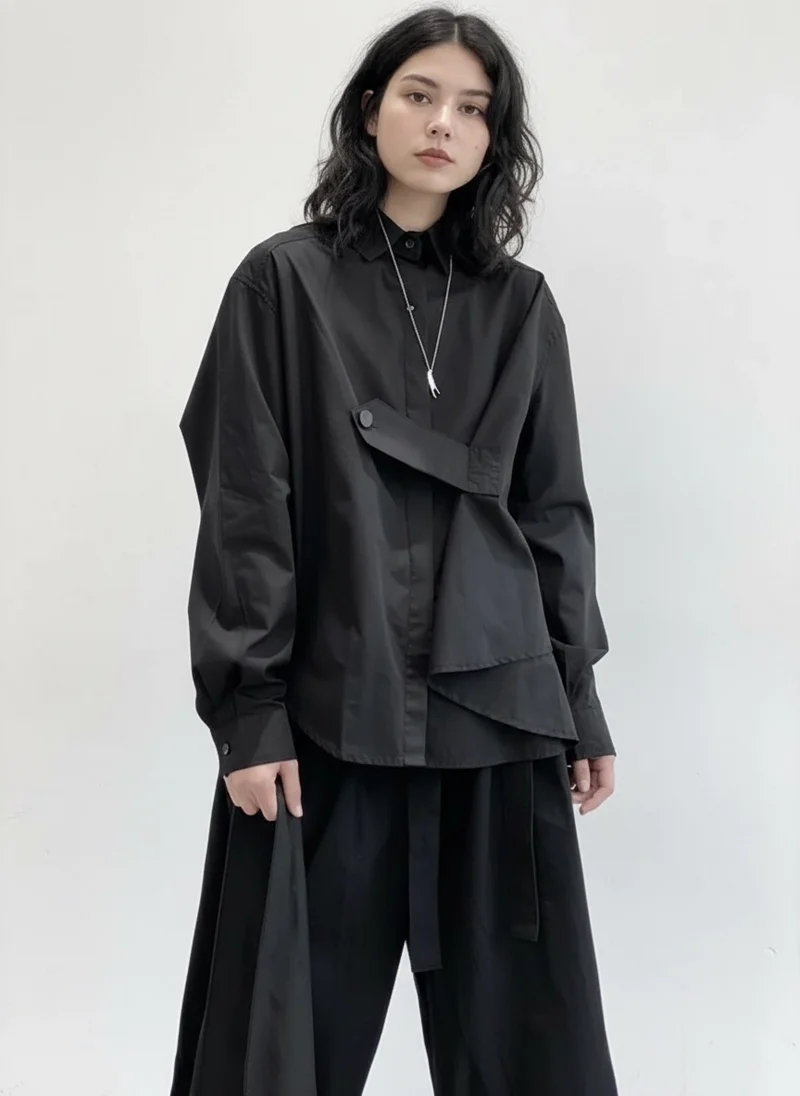 Deconstructed Asymmetric Button Wrap Shirt - Onyx