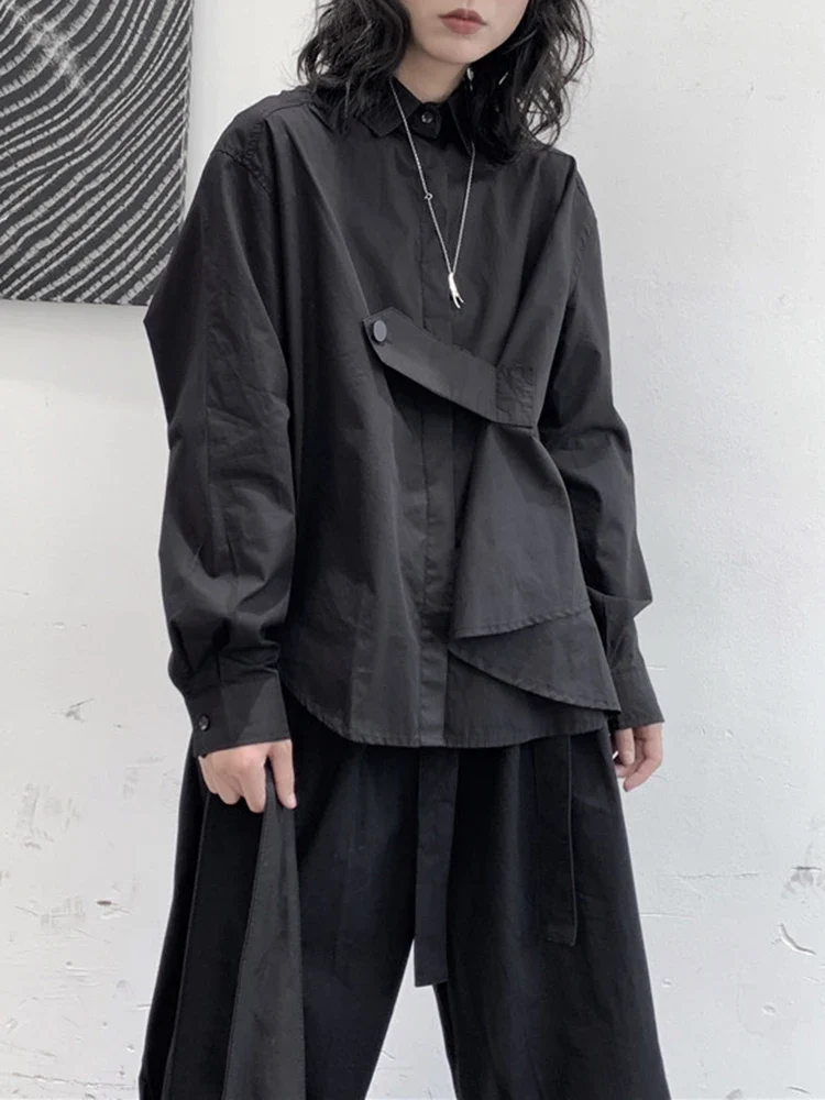 Deconstructed Asymmetric Button Wrap Shirt - Onyx