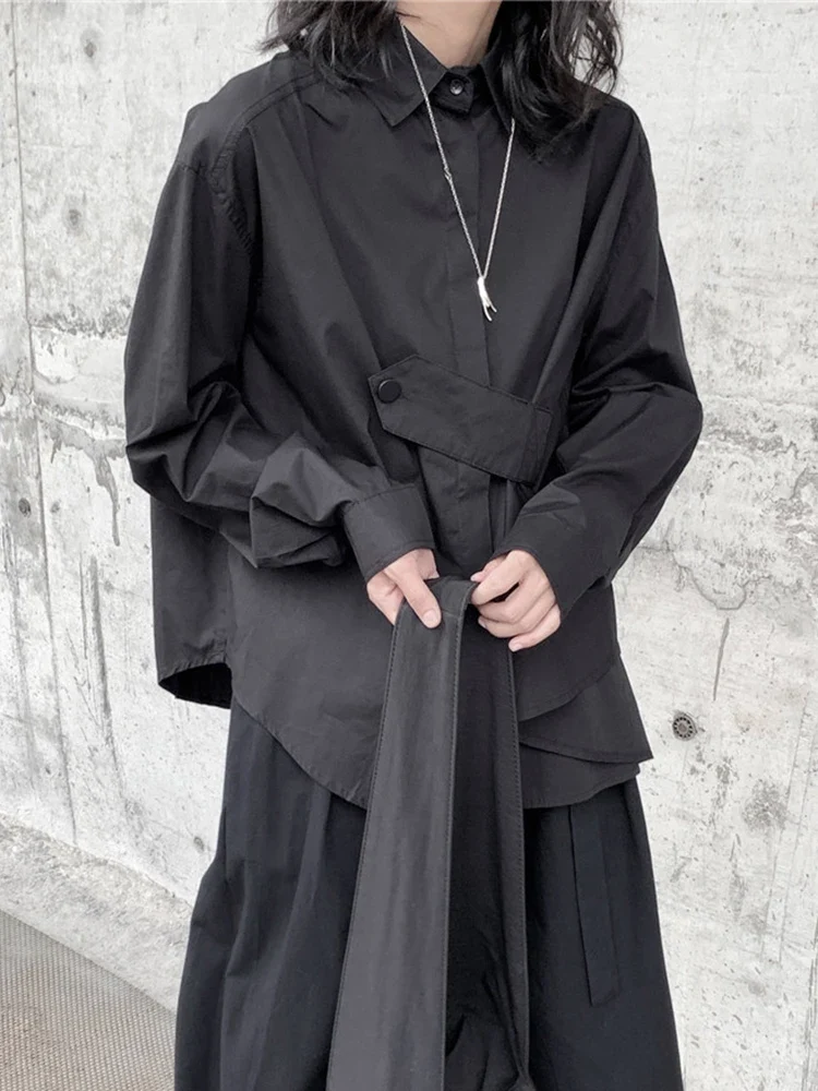 Deconstructed Asymmetric Button Wrap Shirt - Onyx
