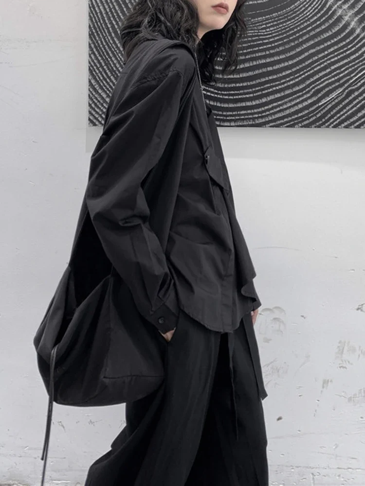 Deconstructed Asymmetric Button Wrap Shirt - Onyx