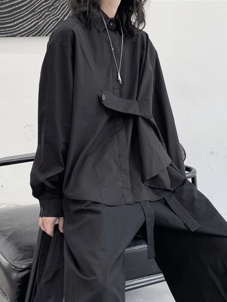 Deconstructed Asymmetric Button Wrap Shirt - Onyx