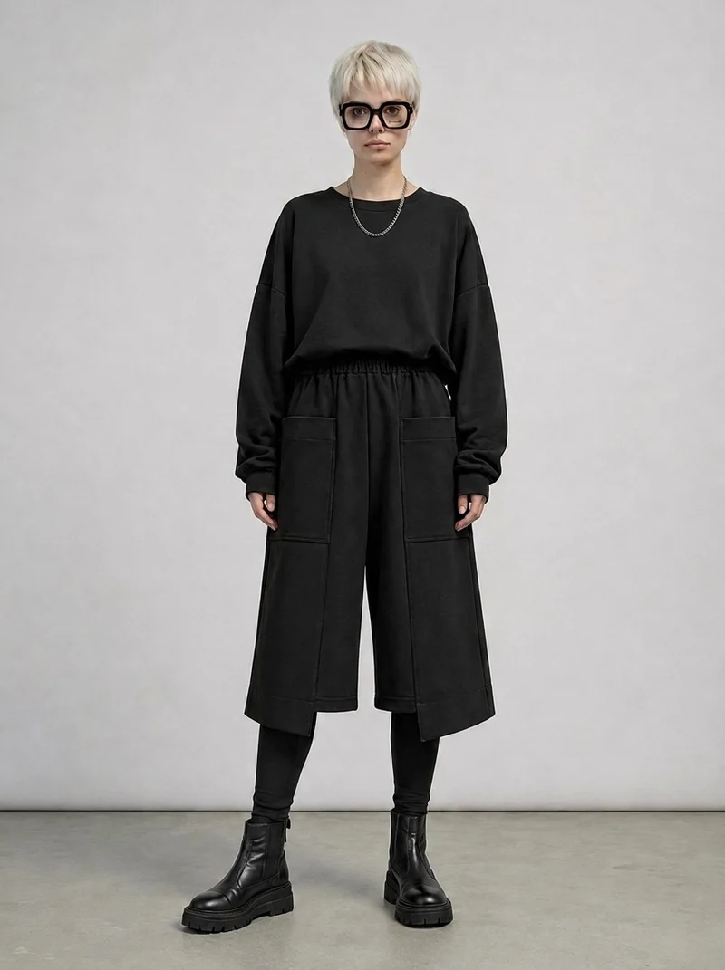 Calf-Length Punk Streetwear Shorts with Pockets