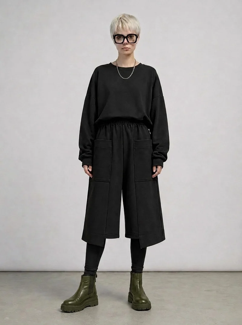 Calf-Length Punk Streetwear Shorts with Pockets