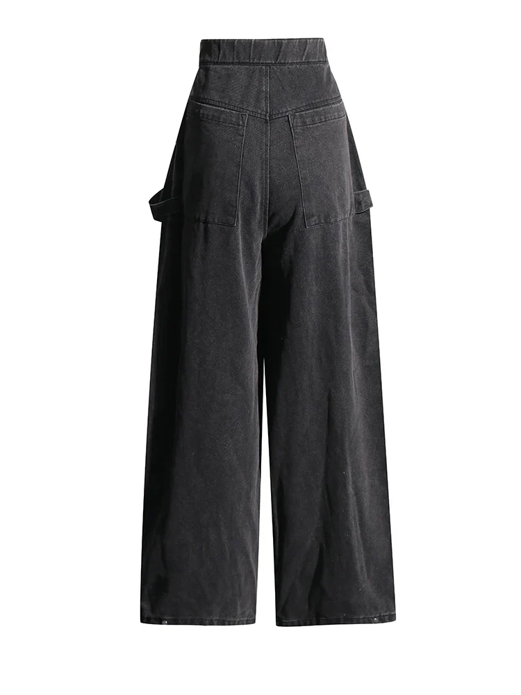 Maxi Pocket Dark Grey Wide-Leg Jeans with Vintage Zipper