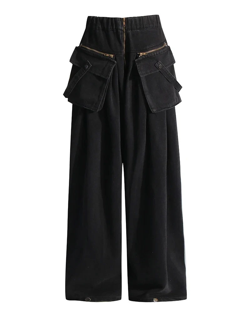 Maxi Pocket Dark Grey Wide-Leg Jeans with Vintage Zipper