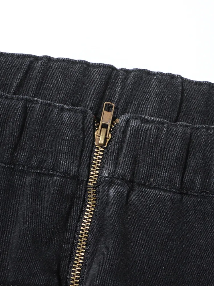 Maxi Pocket Dark Grey Wide-Leg Jeans with Vintage Zipper