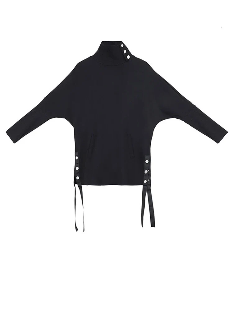 Asymmetric Button Turtleneck Pullover