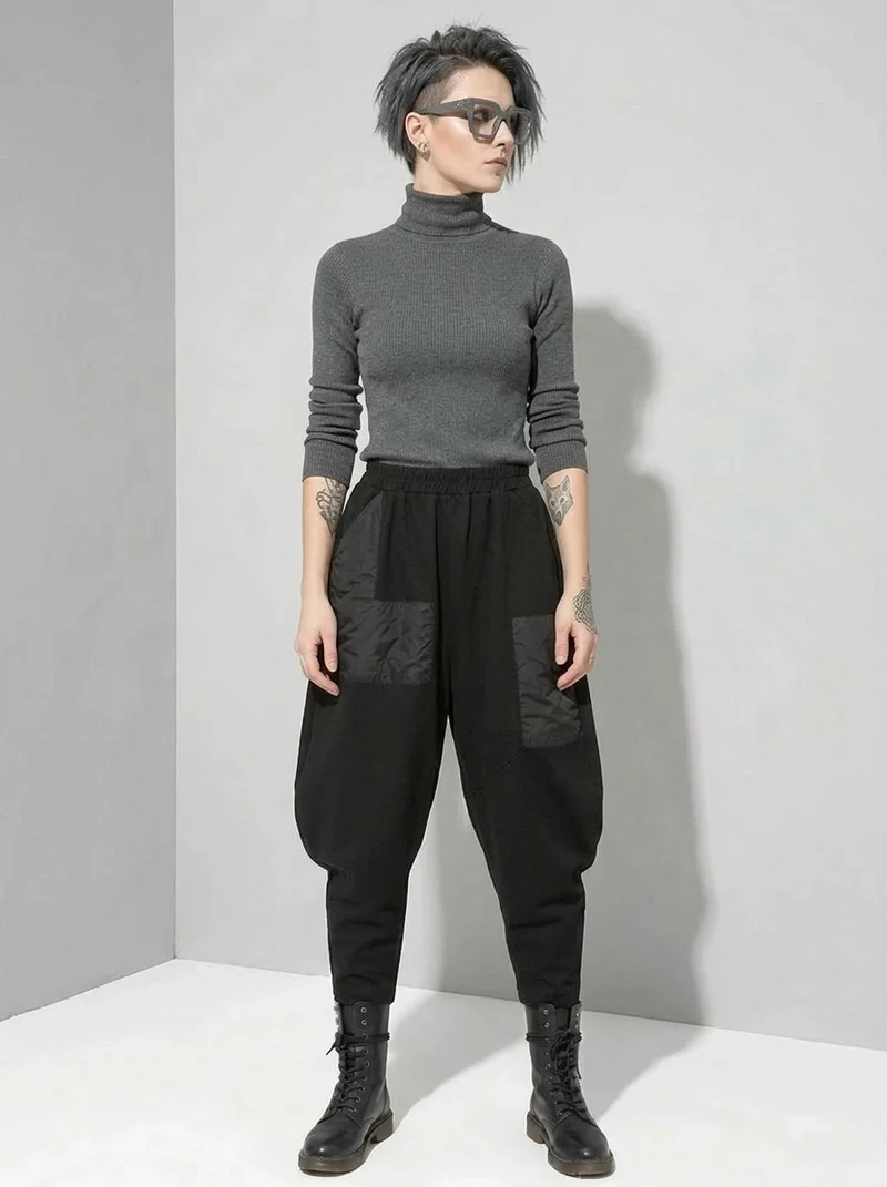 Irregular Utility Tapered Trousers – Black