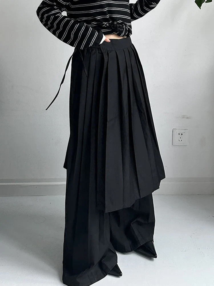 Pleated Overlay Wide-Leg Trousers