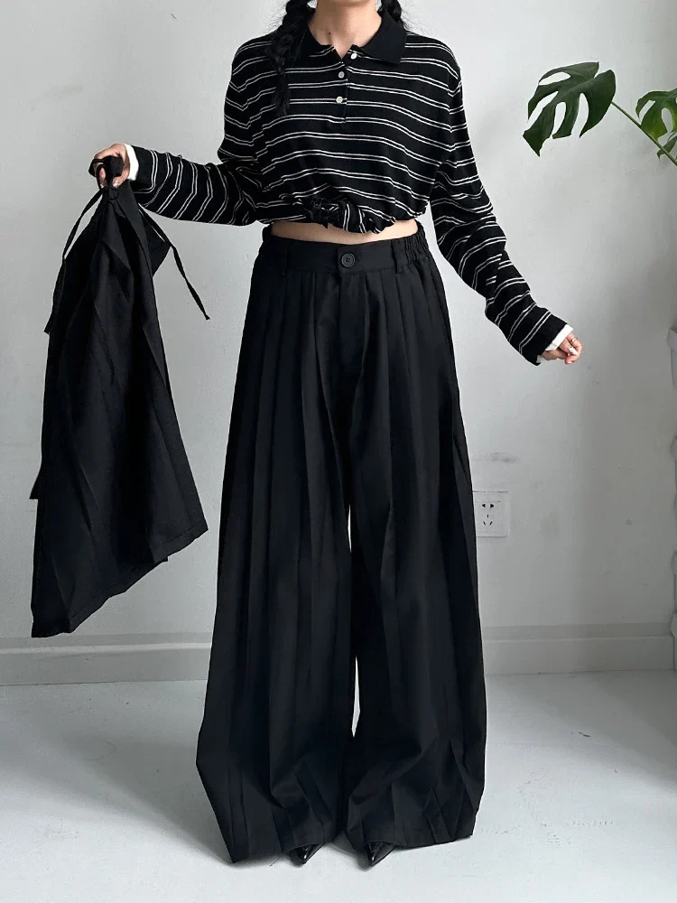 Pleated Overlay Wide-Leg Trousers