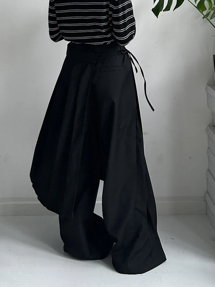 Pleated Overlay Wide-Leg Trousers
