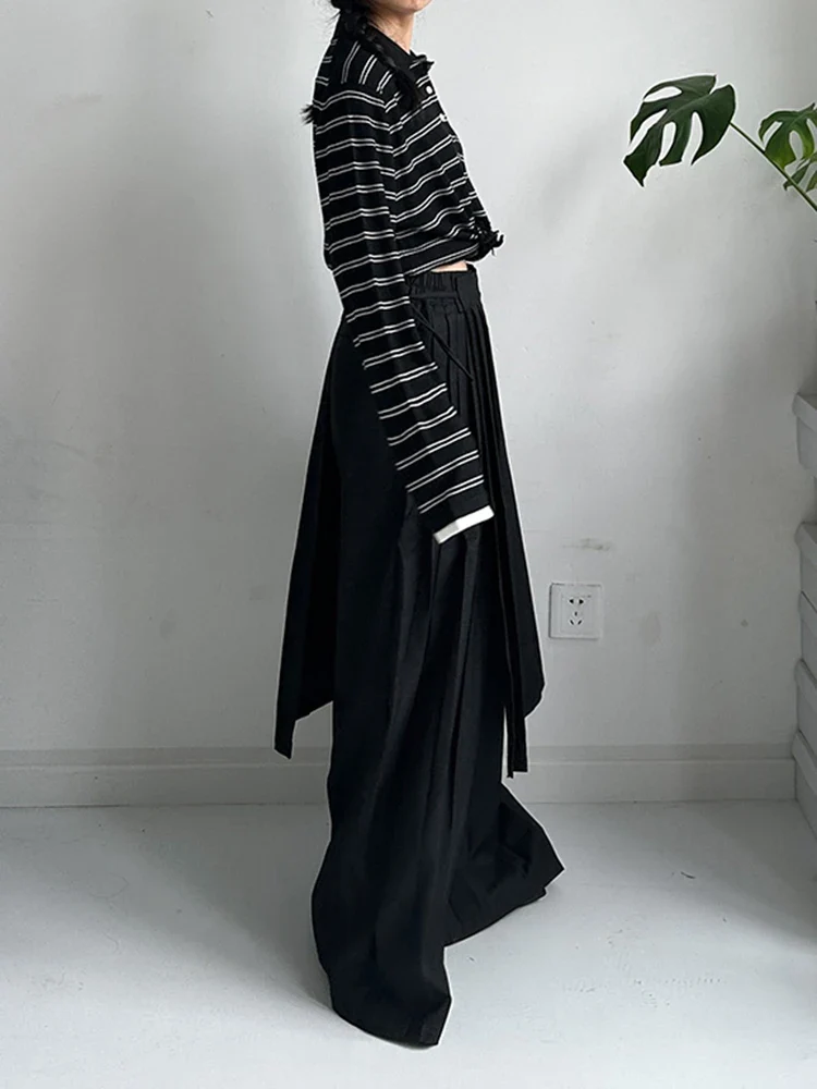 Pleated Overlay Wide-Leg Trousers