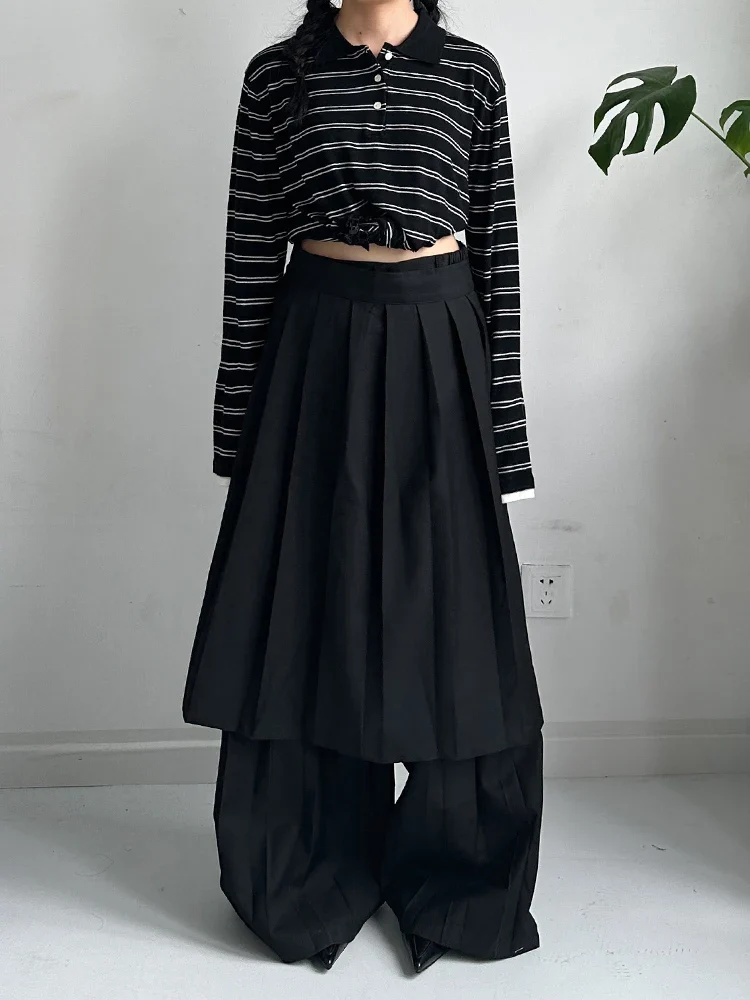 Pleated Overlay Wide-Leg Trousers