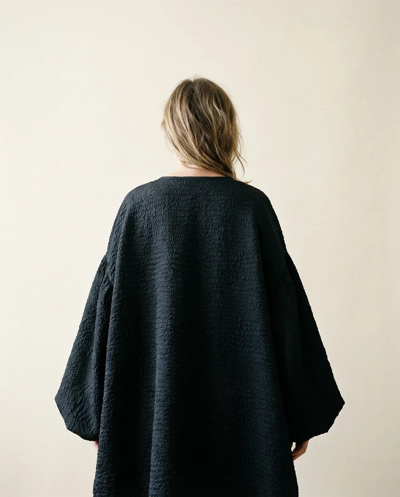 Oversized Lantern Sleeve Dress with Asymmetrical Hemline – Gothic Inspired Minimalism
