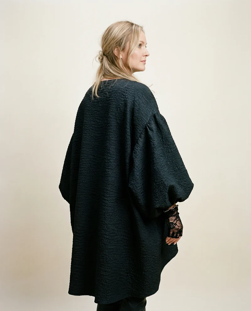 Oversized Lantern Sleeve Dress with Asymmetrical Hemline – Gothic Inspired Minimalism