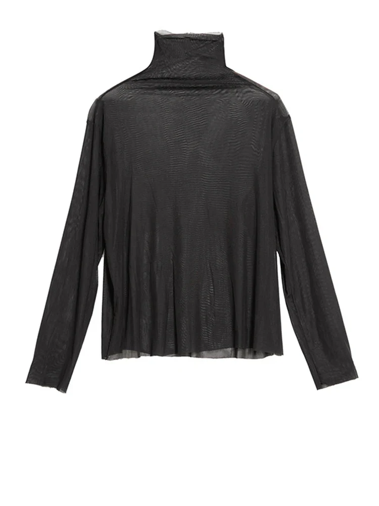 Edgy Elegance: Mesh Turtleneck & Asymmetrical Vest Set