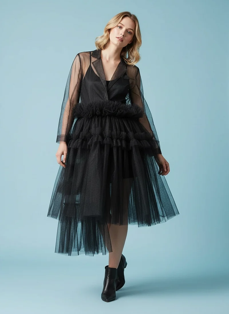 Sheer Noir Tulle Blazer Dress