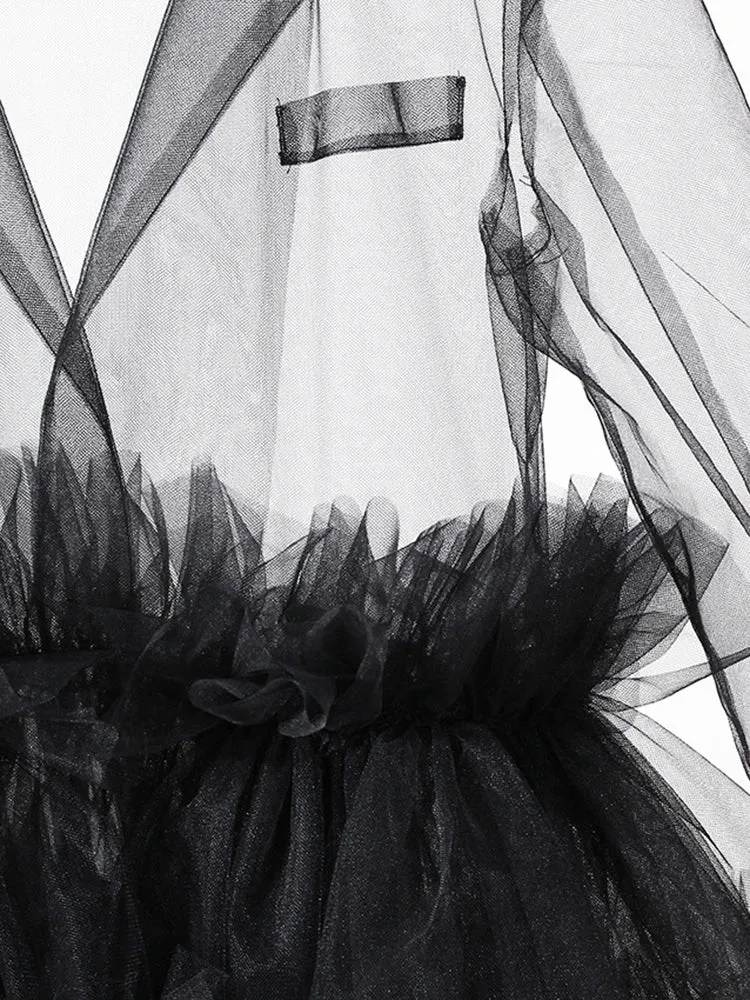 Sheer Noir Tulle Blazer Dress