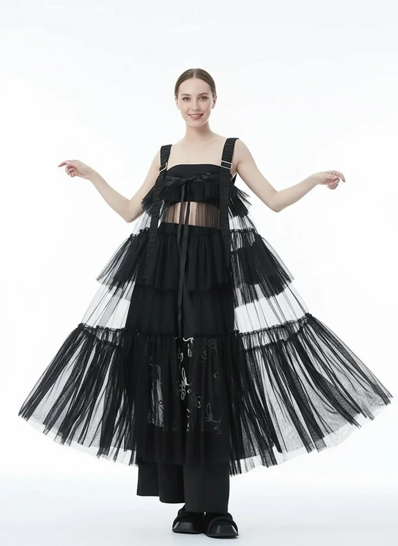 Black Tiered Tulle Pinafore Dress