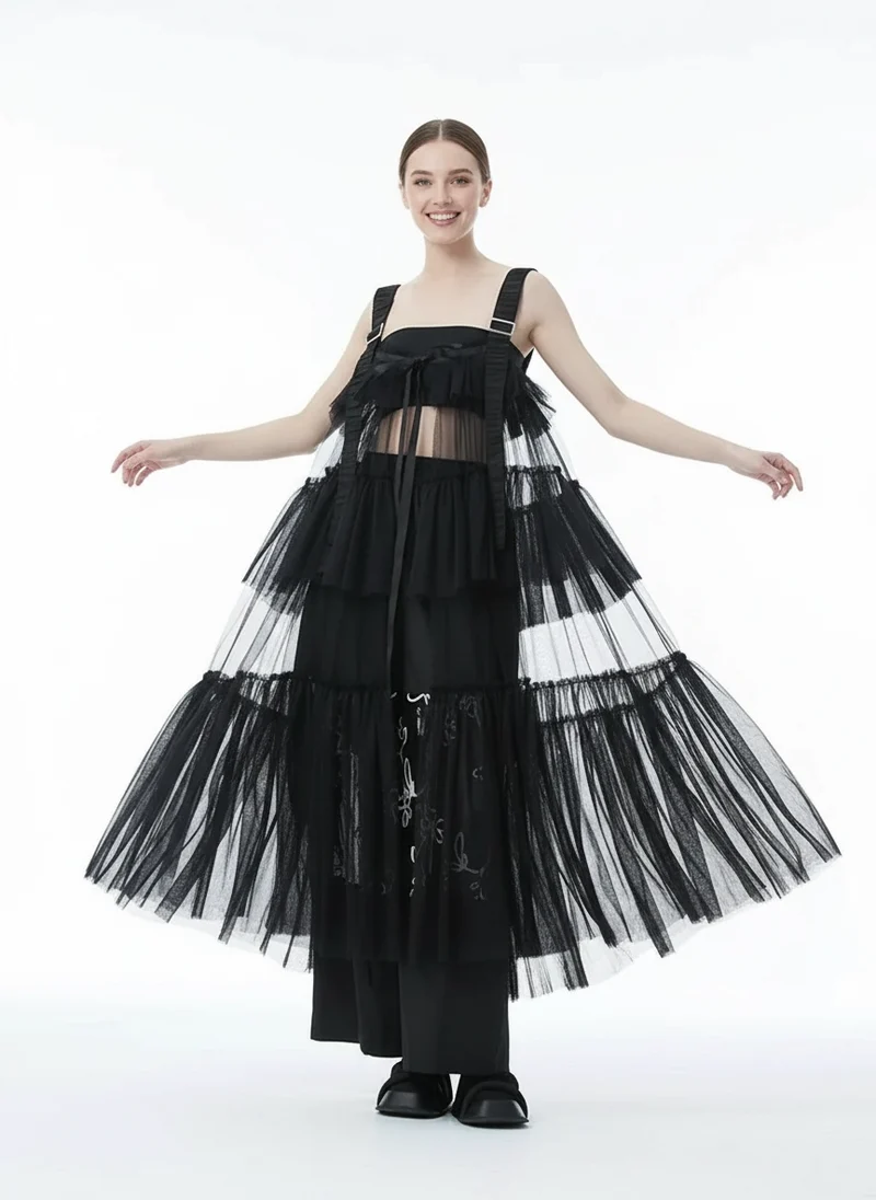 Black Tiered Tulle Pinafore Dress
