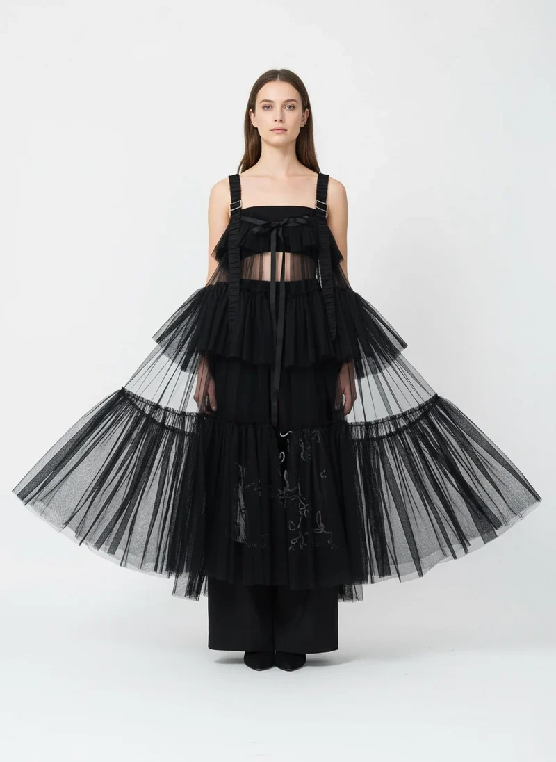 Black Tiered Tulle Pinafore Dress