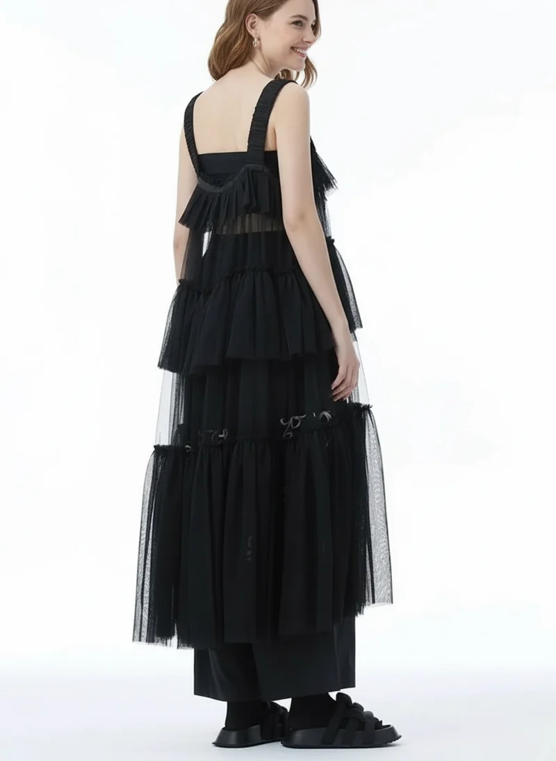 Black Tiered Tulle Pinafore Dress