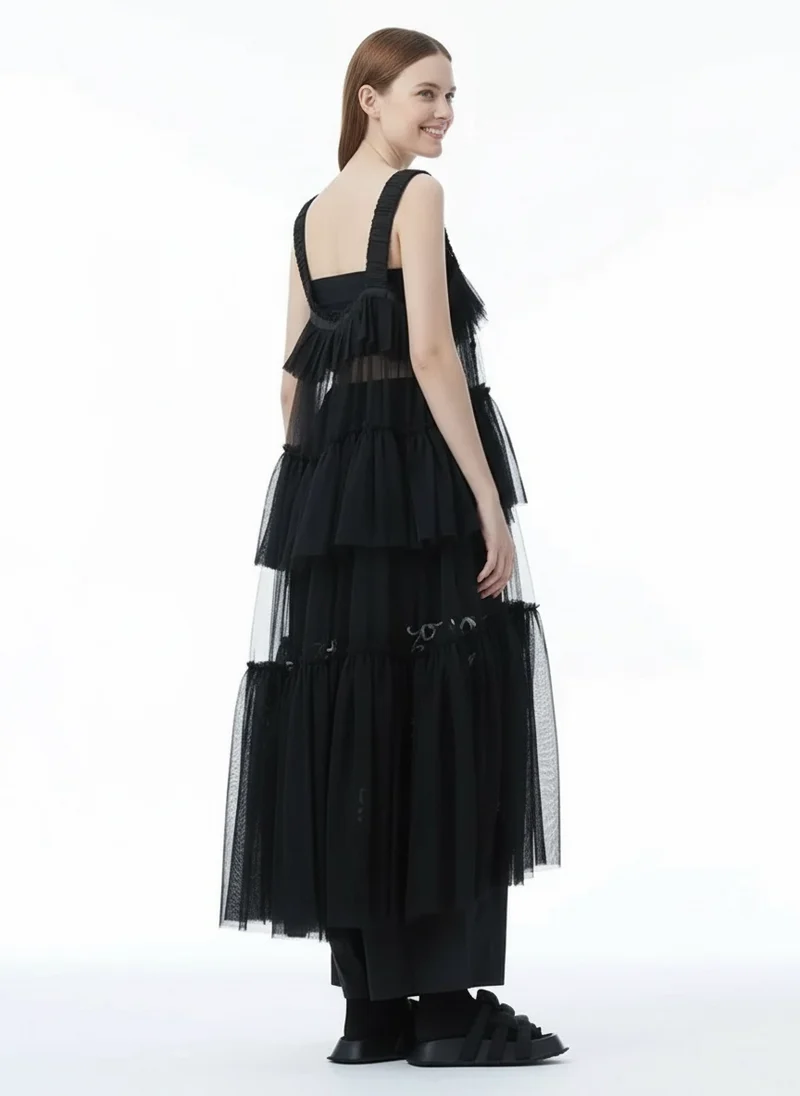 Black Tiered Tulle Pinafore Dress