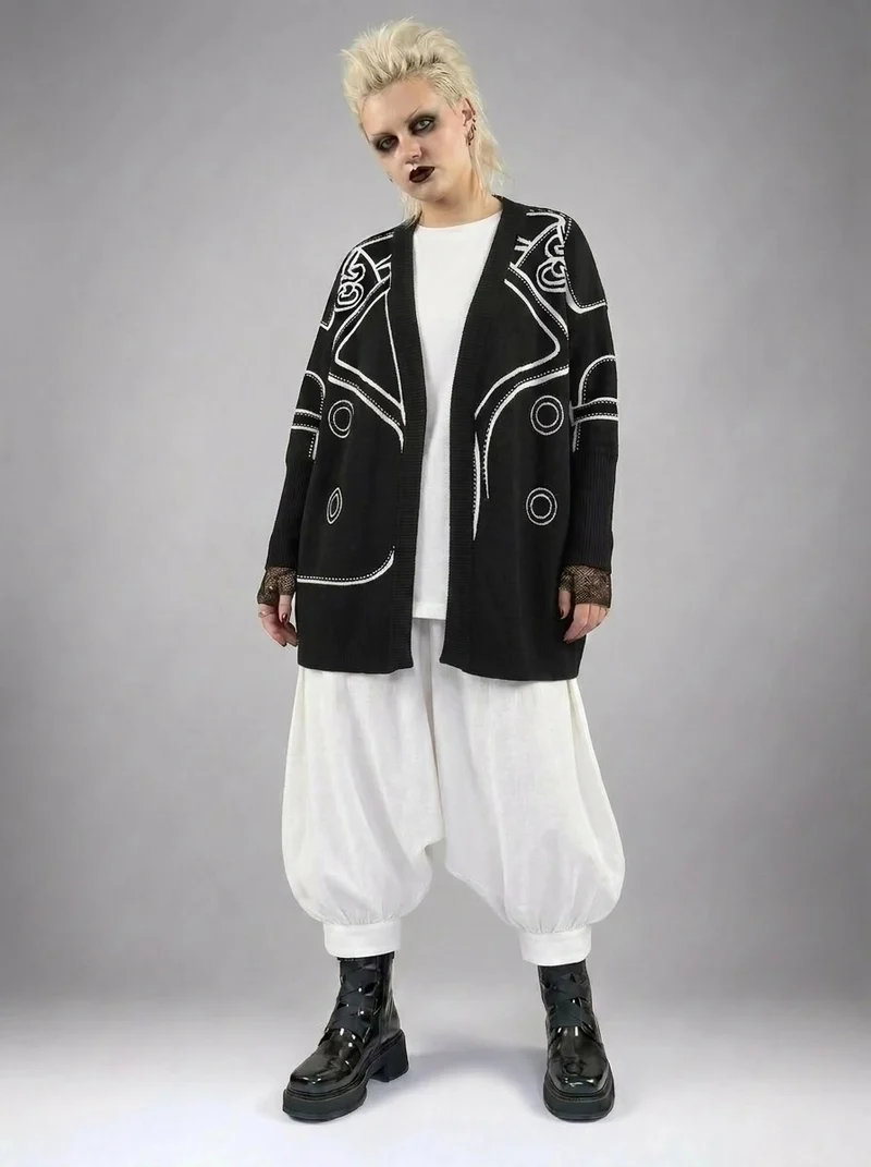 Limited Edition Clown Print Open Cardigan - Oversized Loose Fit, Unique Statement Piece