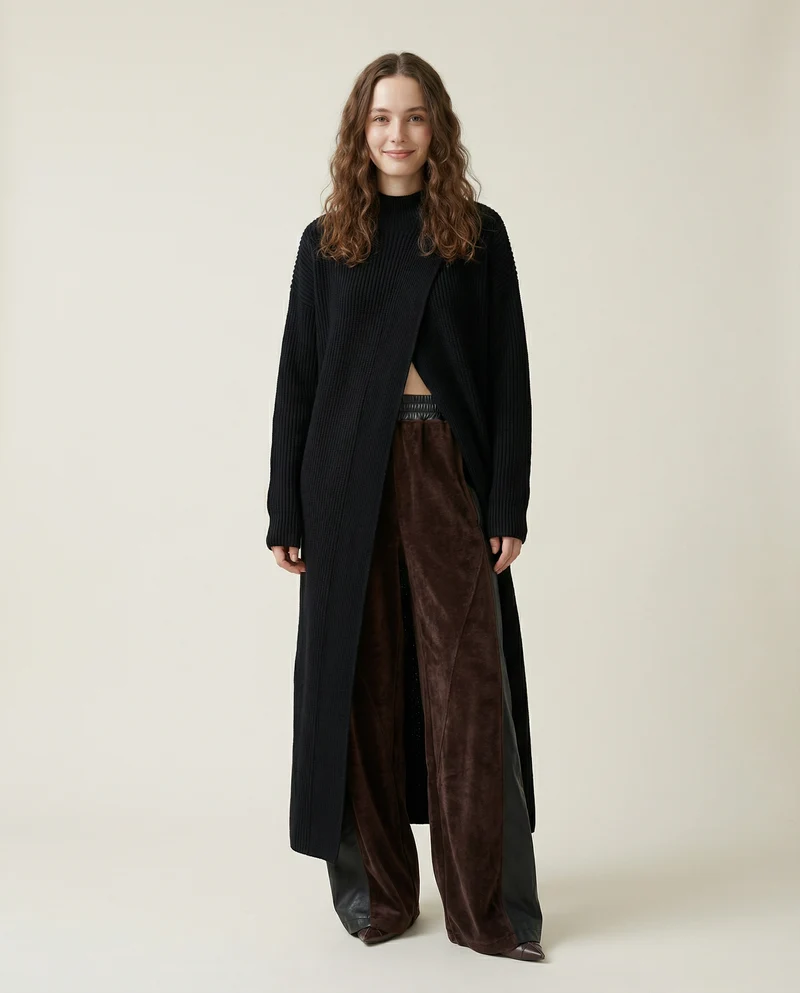 Asymmetrical Split Turtleneck Pullover - Oversized Fit, Cozy Winter Essential