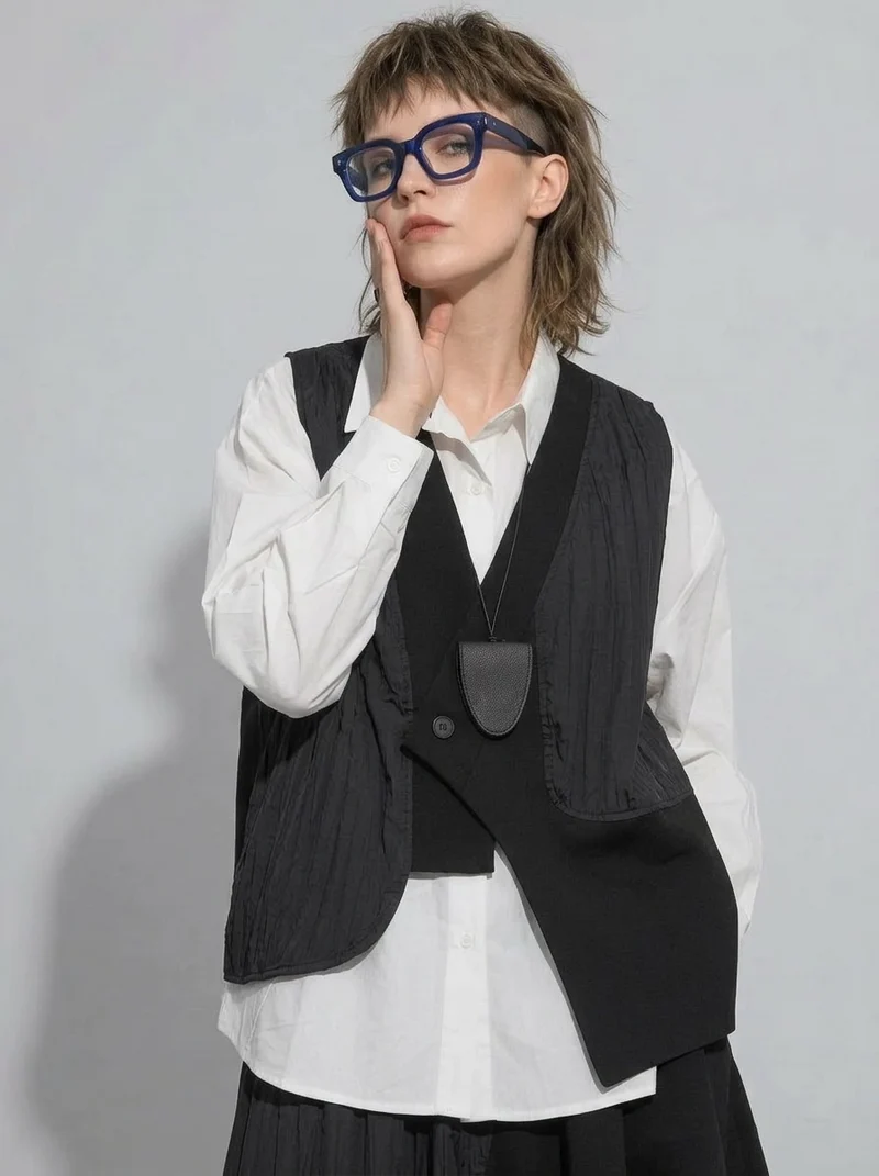 One-Button Asymmetrical Vest - Relaxed Fit, Modern Layering Piece